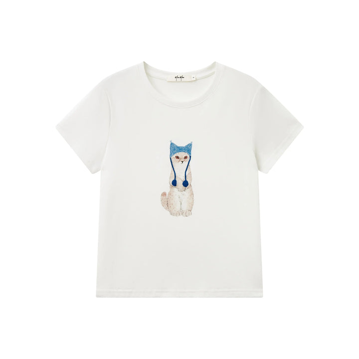 An image of a  White / One-Size 31537 Kitty T-Shirt by  Mirra Masa