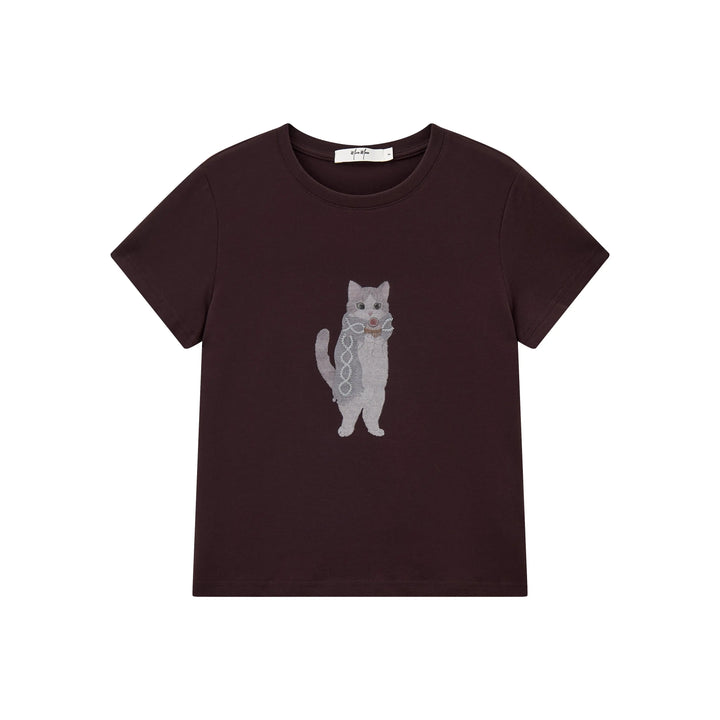 An image of a  Brown / One-Size 31537 Kitty T-Shirt by  Mirra Masa