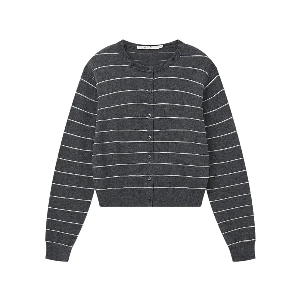 An image of a  Dark Grey / One-Size 31566 Round Neck Button-Down Cardigan by  Mirra Masa