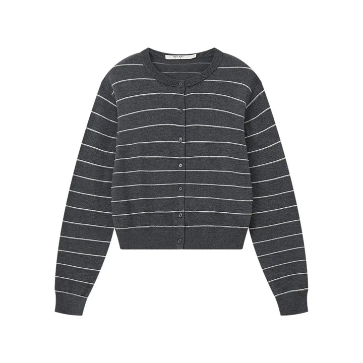 An image of a  Dark Grey / One-Size 31566 Round Neck Button-Down Cardigan by  Mirra Masa