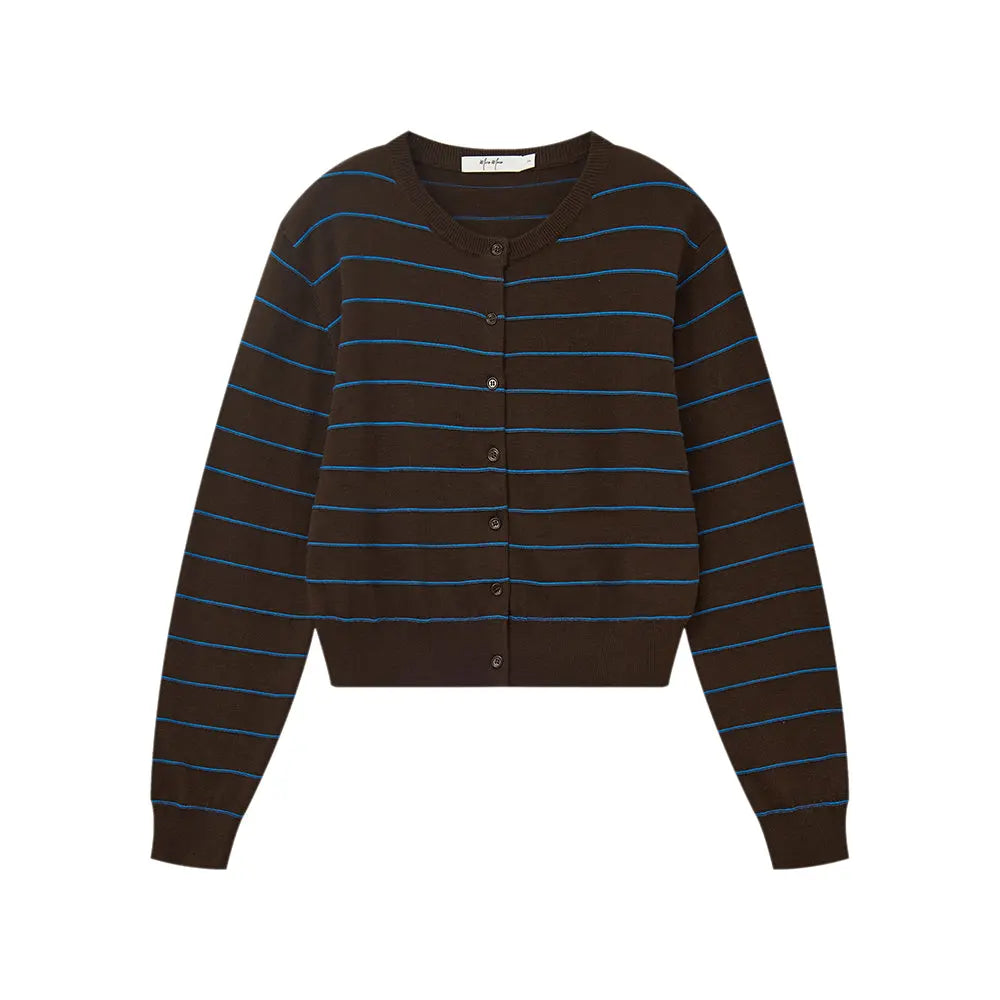 An image of a  Dark Brown / One-Size 31566 Round Neck Button-Down Cardigan by  Mirra Masa