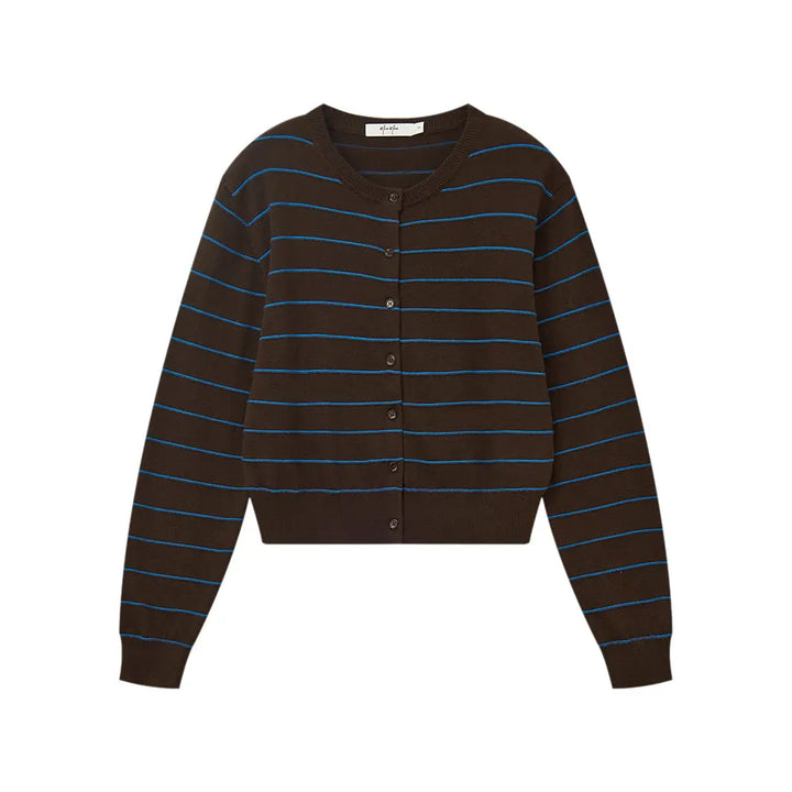 An image of a  Dark Brown / One-Size 31566 Round Neck Button-Down Cardigan by  Mirra Masa