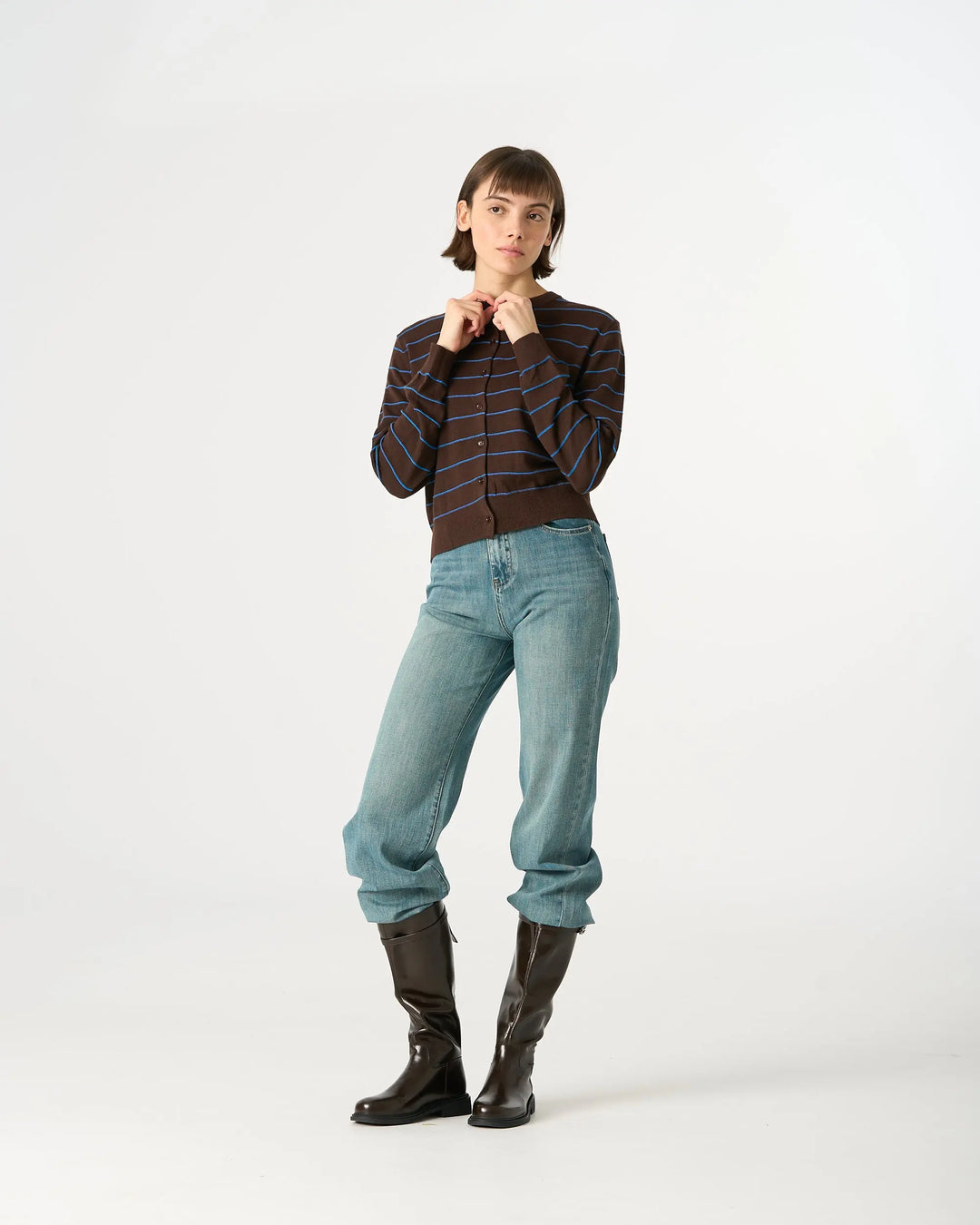 An image of a   31566 Round Neck Button-Down Cardigan by  Mirra Masa