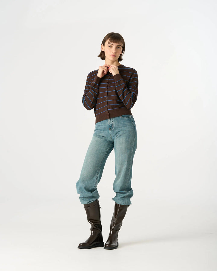 An image of a   31566 Round Neck Button-Down Cardigan by  Mirra Masa