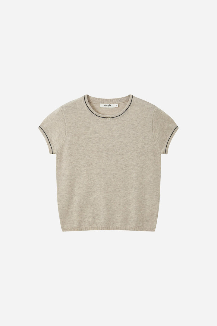 An image of a   31570 Contrast-Trim Short-Sleeve Sweater by  Mirra Masa