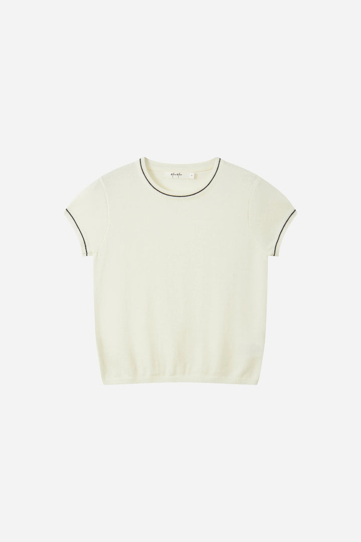 An image of a   31570 Contrast-Trim Short-Sleeve Sweater by  Mirra Masa