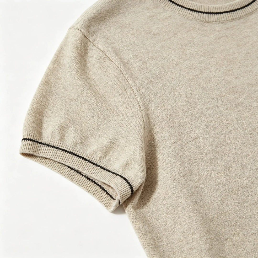 An image of a   31570 Contrast-Trim Short-Sleeve Sweater by  Mirra Masa