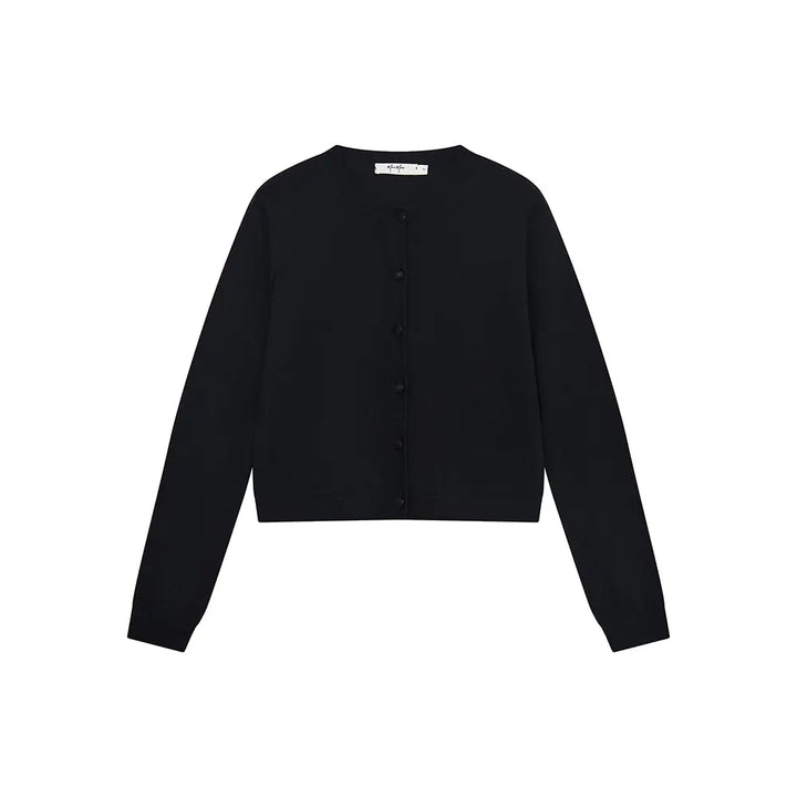 An image of a  Black / One-Size 31573 Classic Button-Front Knit Top by  Mirra Masa