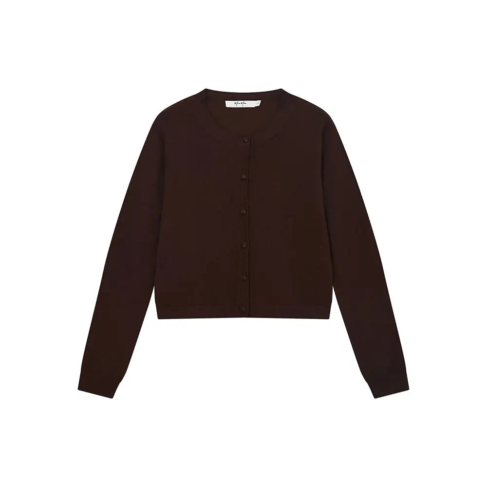 An image of a  Dark Brown / One-Size 31573 Classic Button-Front Knit Top by  Mirra Masa