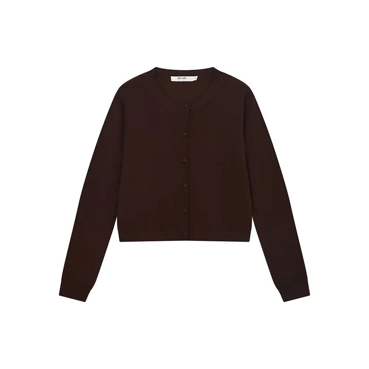 An image of a  Dark Brown / One-Size 31573 Classic Button-Front Knit Top by  Mirra Masa