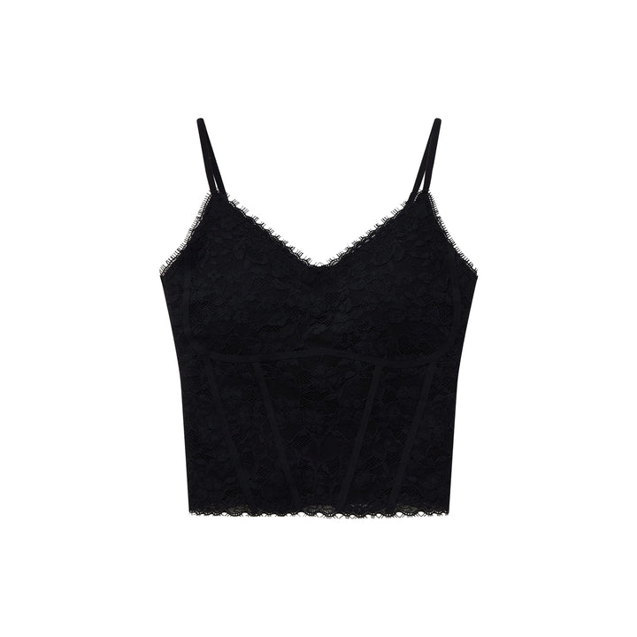 An image of a  Black / One-Size 31603 Laced Slip Top by  Mirra Masa