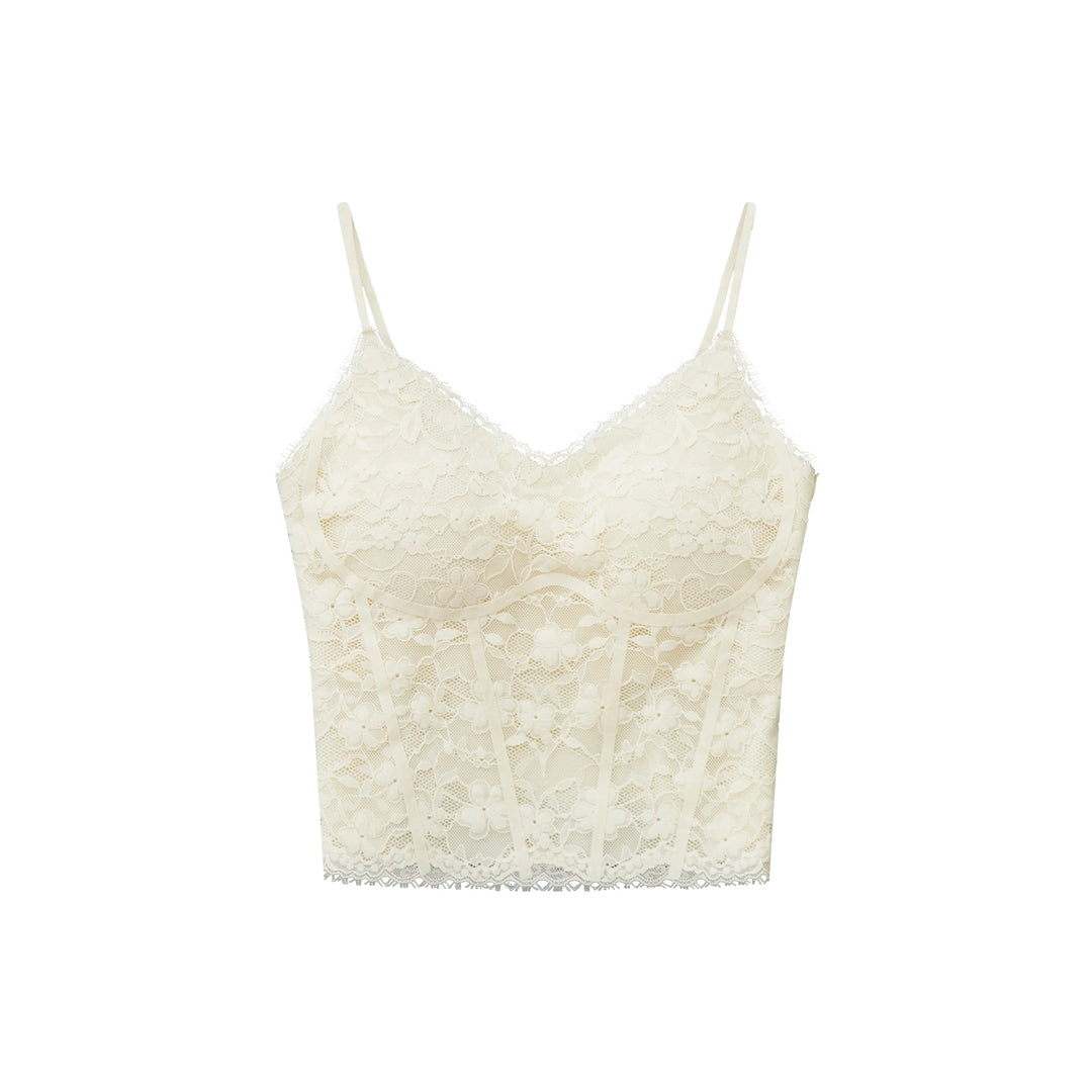 An image of a  Almond / One-Size 31603 Laced Slip Top by  Mirra Masa