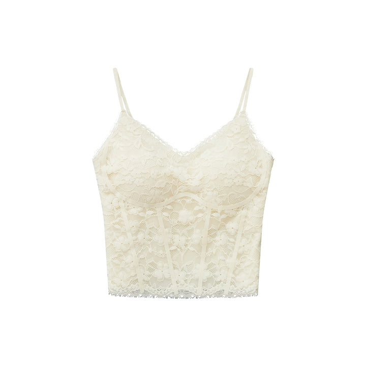An image of a  Almond / One-Size 31603 Laced Slip Top by  Mirra Masa
