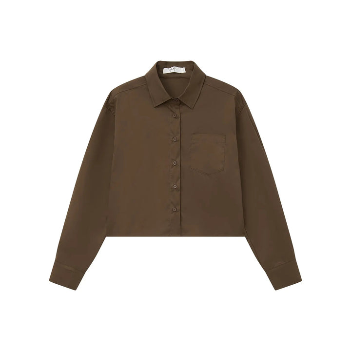 An image of a  Brown / Medium 31616 Cropped Classic Button-Up Shirts by  Mirra Masa