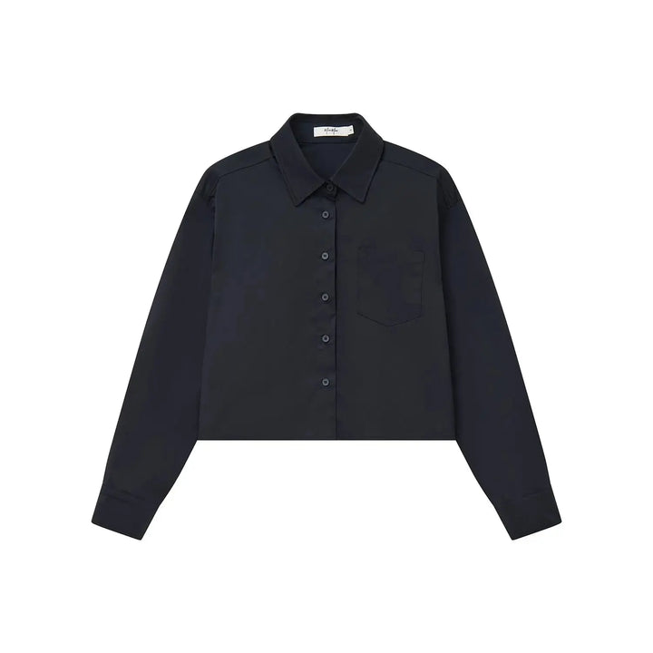 An image of a  Dark Blue / Medium 31616 Cropped Classic Button-Up Shirts by  Mirra Masa
