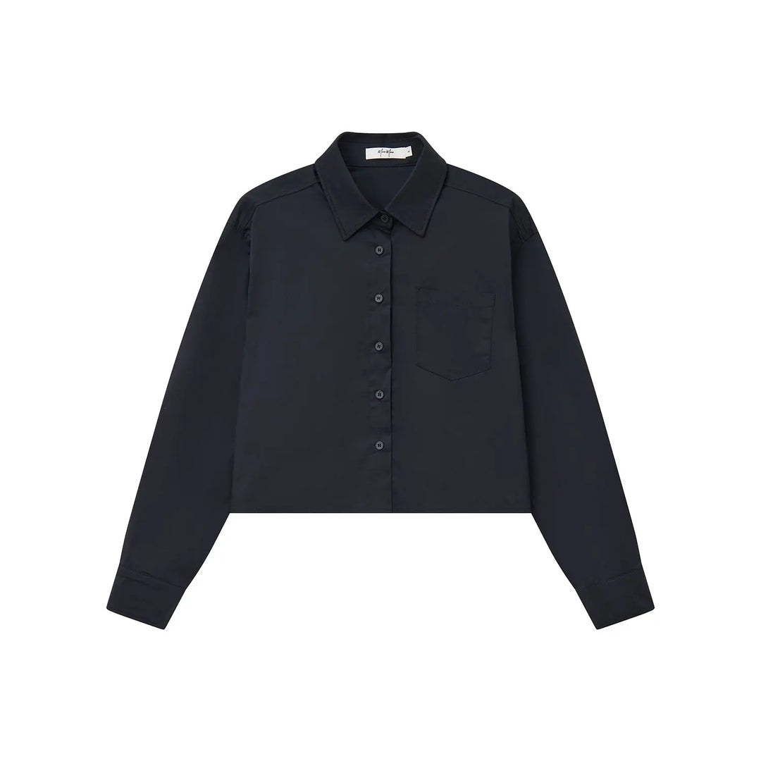 An image of a  Dark Blue / Medium 31616 Cropped Classic Button-Up Shirts by  Mirra Masa