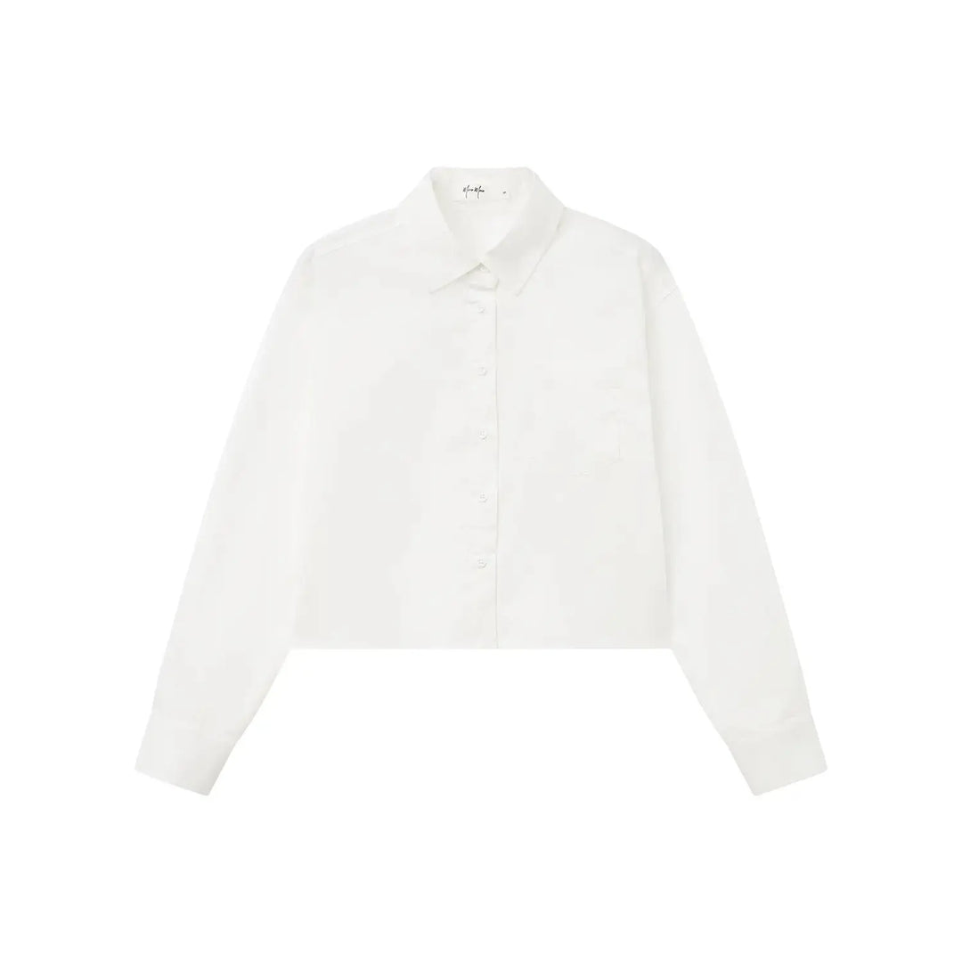 An image of a  White / Medium 31616 Cropped Classic Button-Up Shirts by  Mirra Masa