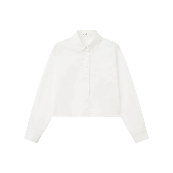 An image of a  White / Medium 31616 Cropped Classic Button-Up Shirts by  Mirra Masa