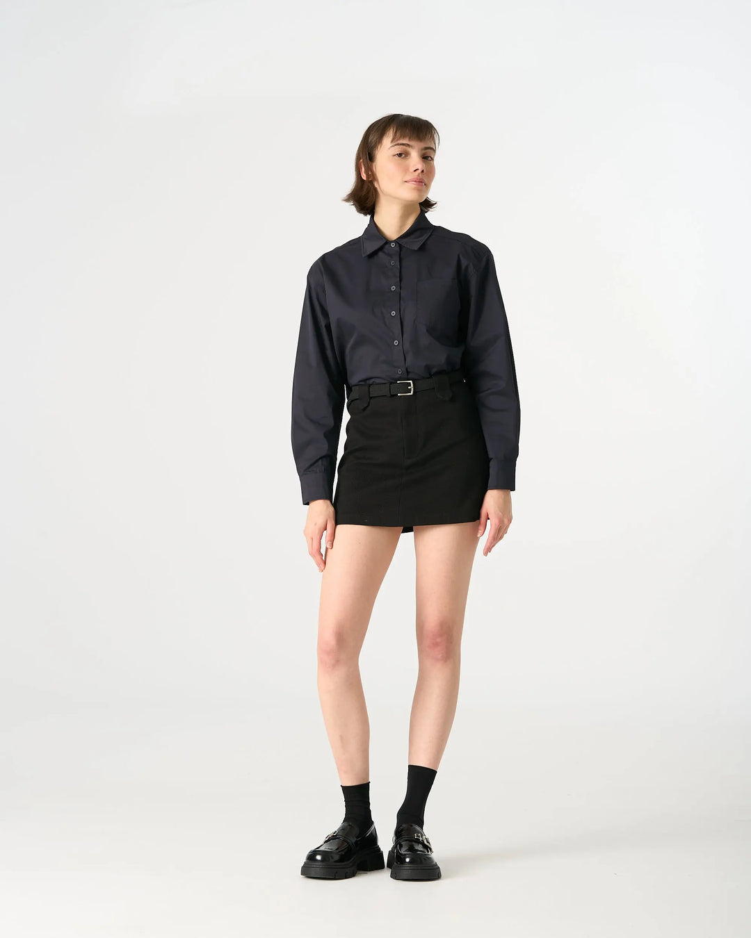 An image of a   31616 Cropped Classic Button-Up Shirts by  Mirra Masa