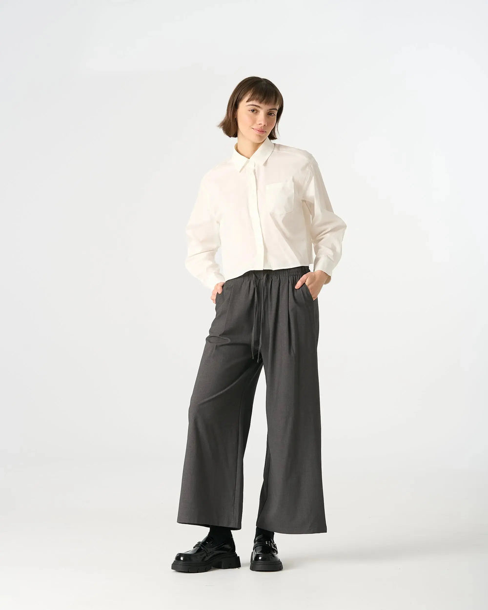 An image of a   31616 Cropped Classic Button-Up Shirts by  Mirra Masa