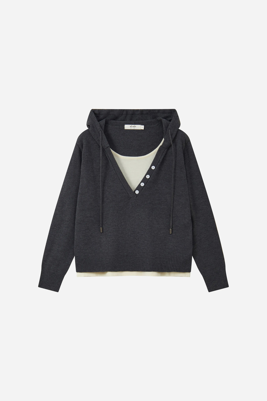 An image of a   31712 Layered V-Neck Knit Hoodie by  Mirra Masa