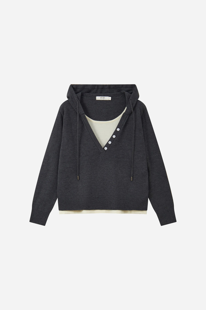 An image of a   31712 Layered V-Neck Knit Hoodie by  Mirra Masa
