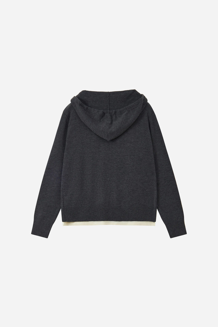 An image of a   31712 Layered V-Neck Knit Hoodie by  Mirra Masa