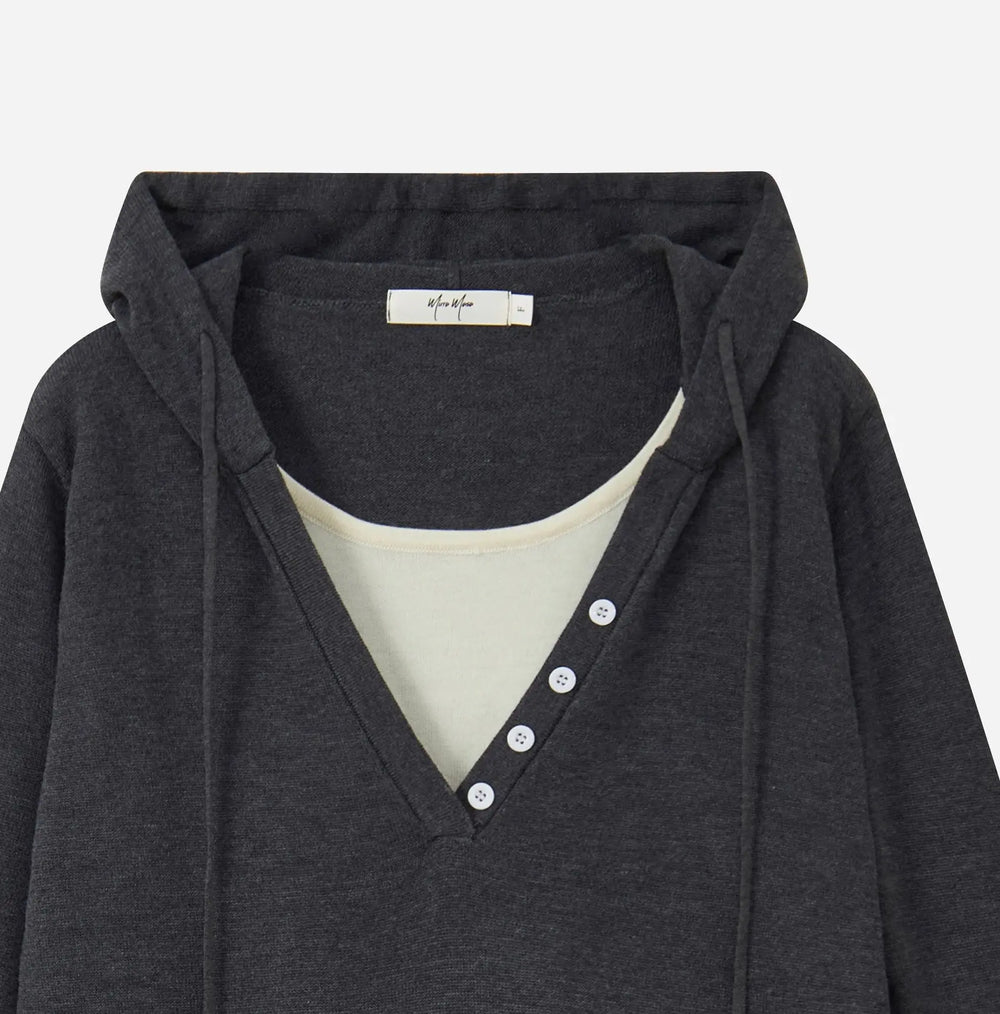An image of a   31712 Layered V-Neck Knit Hoodie by  Mirra Masa
