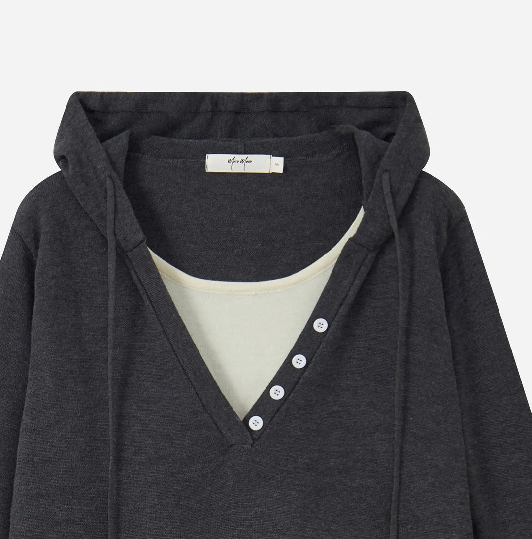 An image of a   31712 Layered V-Neck Knit Hoodie by  Mirra Masa