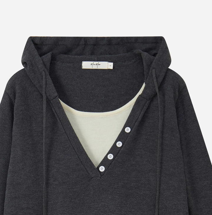 An image of a   31712 Layered V-Neck Knit Hoodie by  Mirra Masa