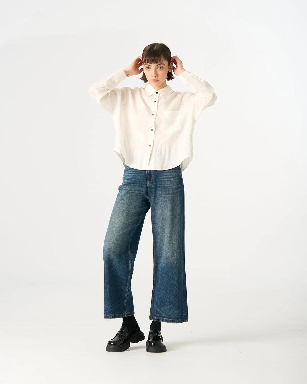 An image of a  One-Size / White 31713 Tencel Blend Shirt by  Mirra Masa
