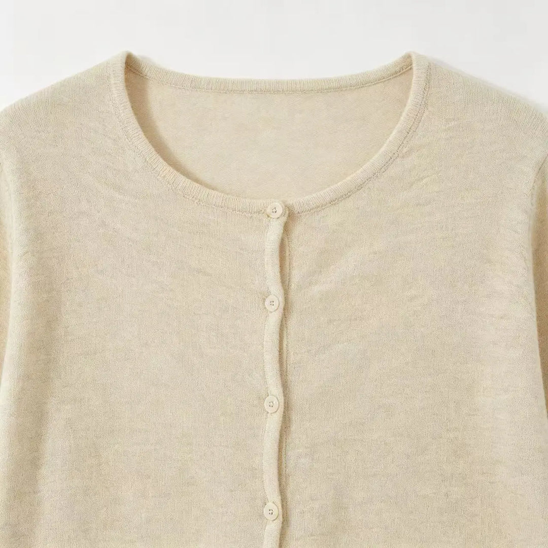 An image of a   31734 Fine-Knit Button-Front Cardigan by  Mirra Masa