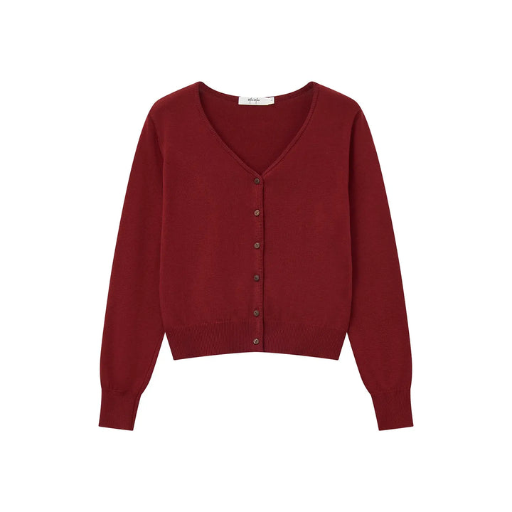An image of a  Red / One-Size 31751 Everyday V-Neck Cardigan by  Mirra Masa
