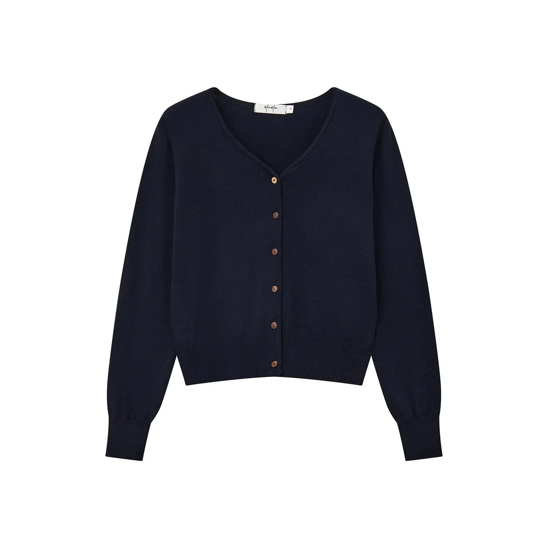 An image of a  Dark Blue / One-Size 31751 Everyday V-Neck Cardigan by  Mirra Masa