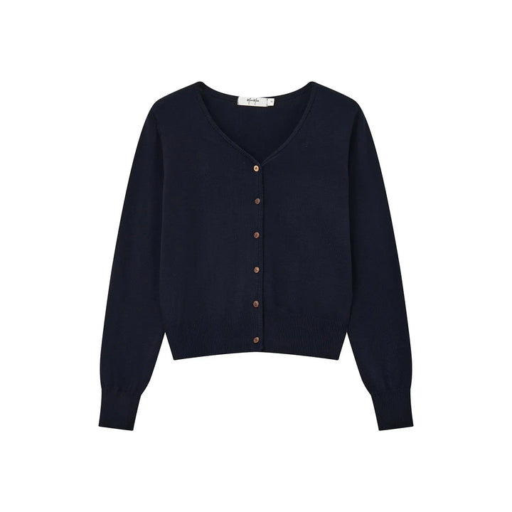 An image of a  Dark Blue / One-Size 31751 Everyday V-Neck Cardigan by  Mirra Masa