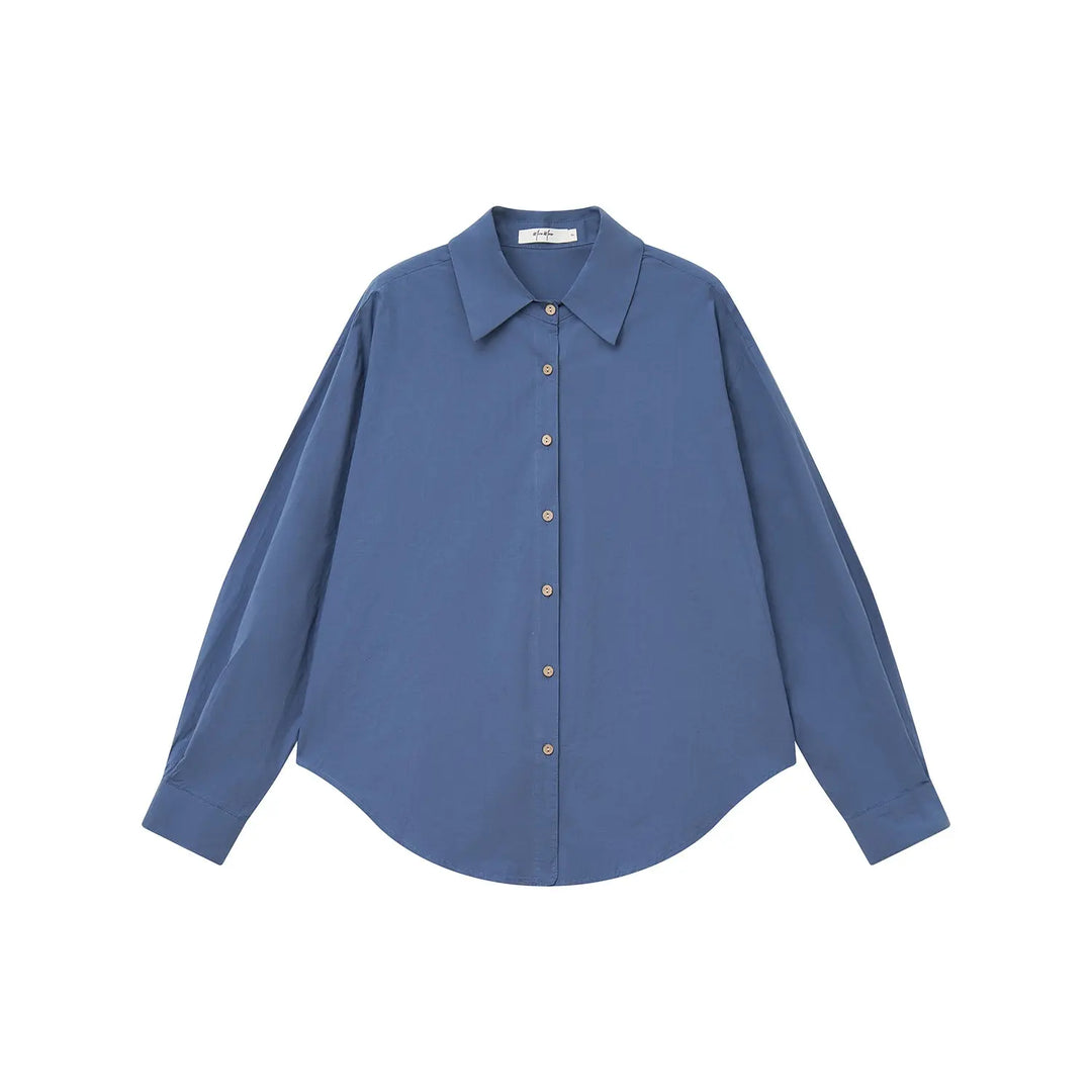 An image of a  Dark Blue / One-Size 31755 Relaxed Fit Button-Up Shirt by  Mirra Masa