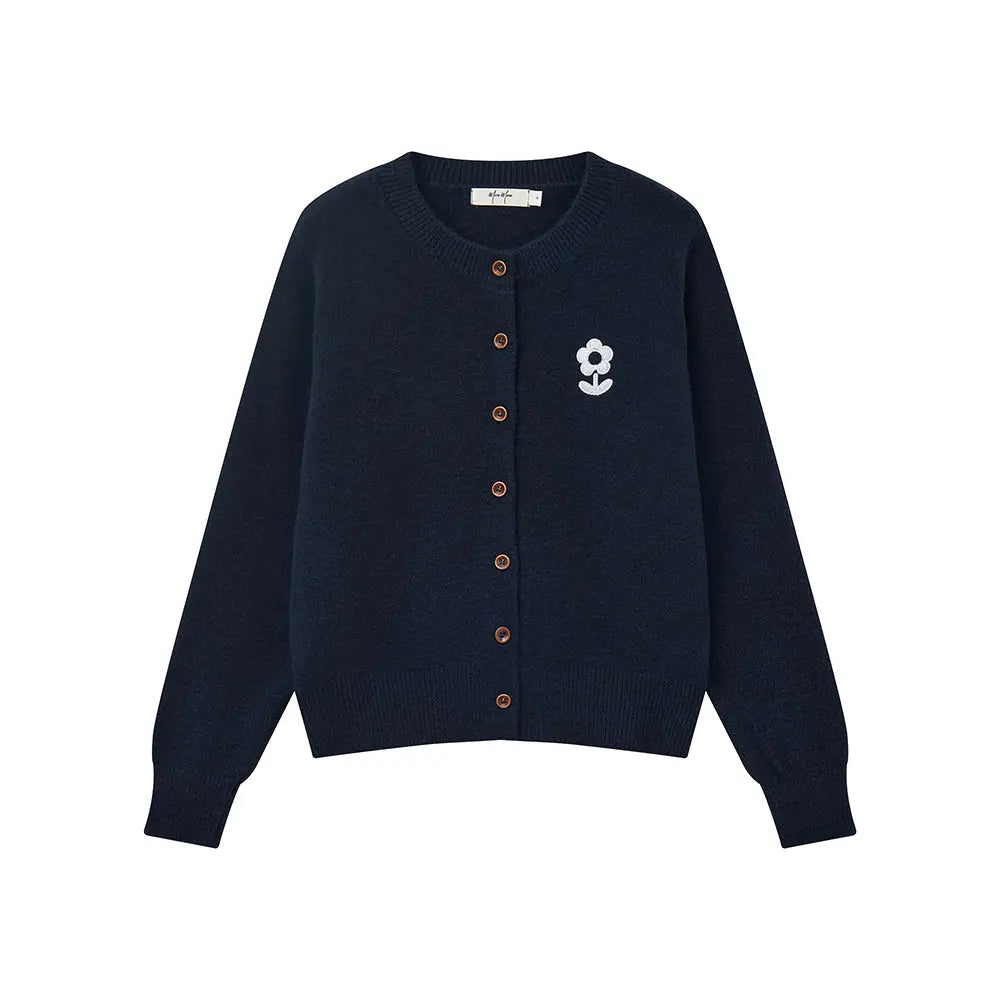 An image of a  Dark Blue / One-Size 31787 Roundneck Button Down Cardigan by  Mirra Masa