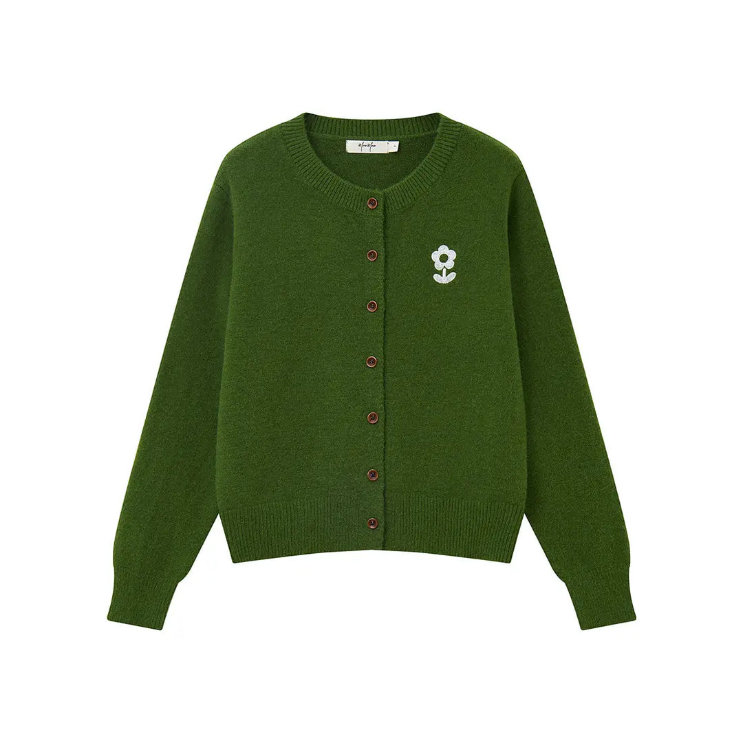 An image of a  Green / One-Size 31787 Roundneck Button Down Cardigan by  Mirra Masa
