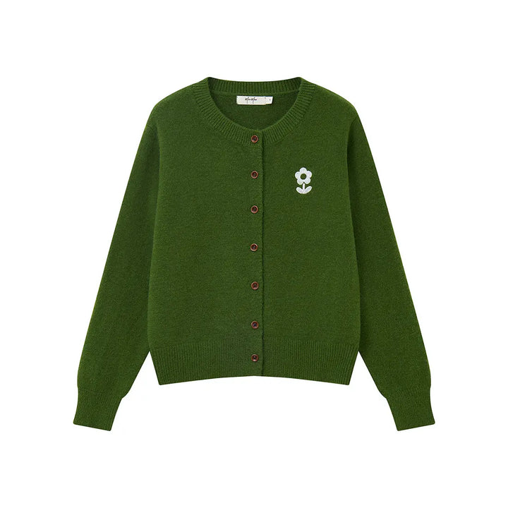 An image of a  Green / One-Size 31787 Roundneck Button Down Cardigan by  Mirra Masa