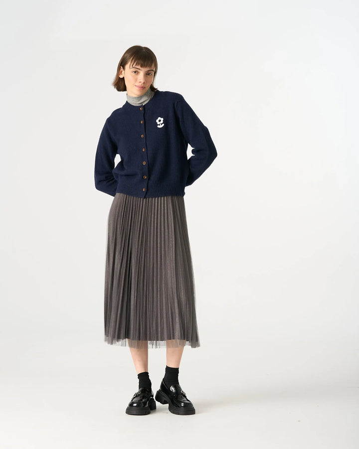 An image of a  Dark Blue / One-Size 31787 Roundneck Button Down Cardigan by  Mirra Masa