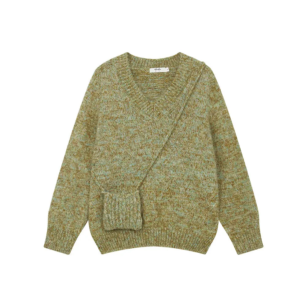 An image of a  Khaki Green / One-Size 31809 Pullover Sweater with Pouch by  Mirra Masa