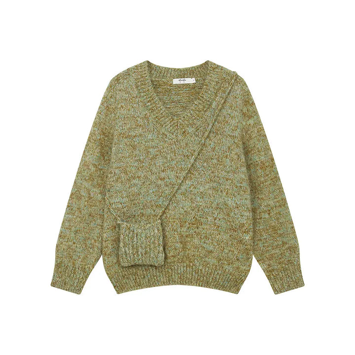 An image of a  Khaki Green / One-Size 31809 Pullover Sweater with Pouch by  Mirra Masa