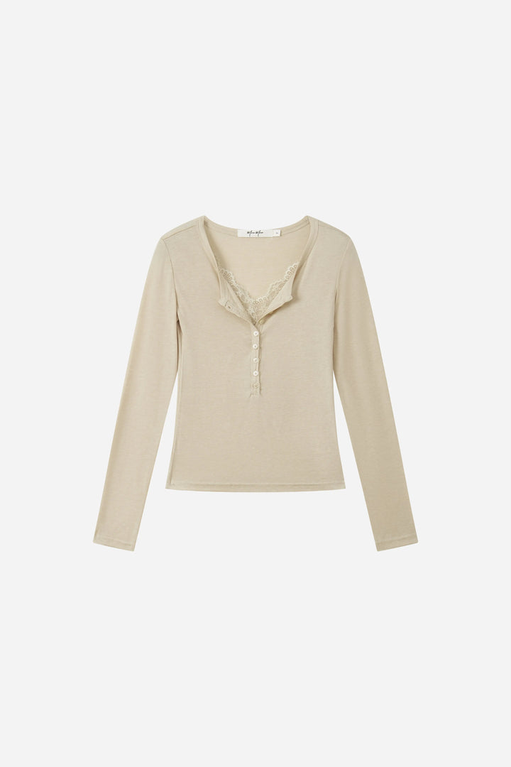 An image of a   31810 Lace-Trim Ruched Top by  Mirra Masa