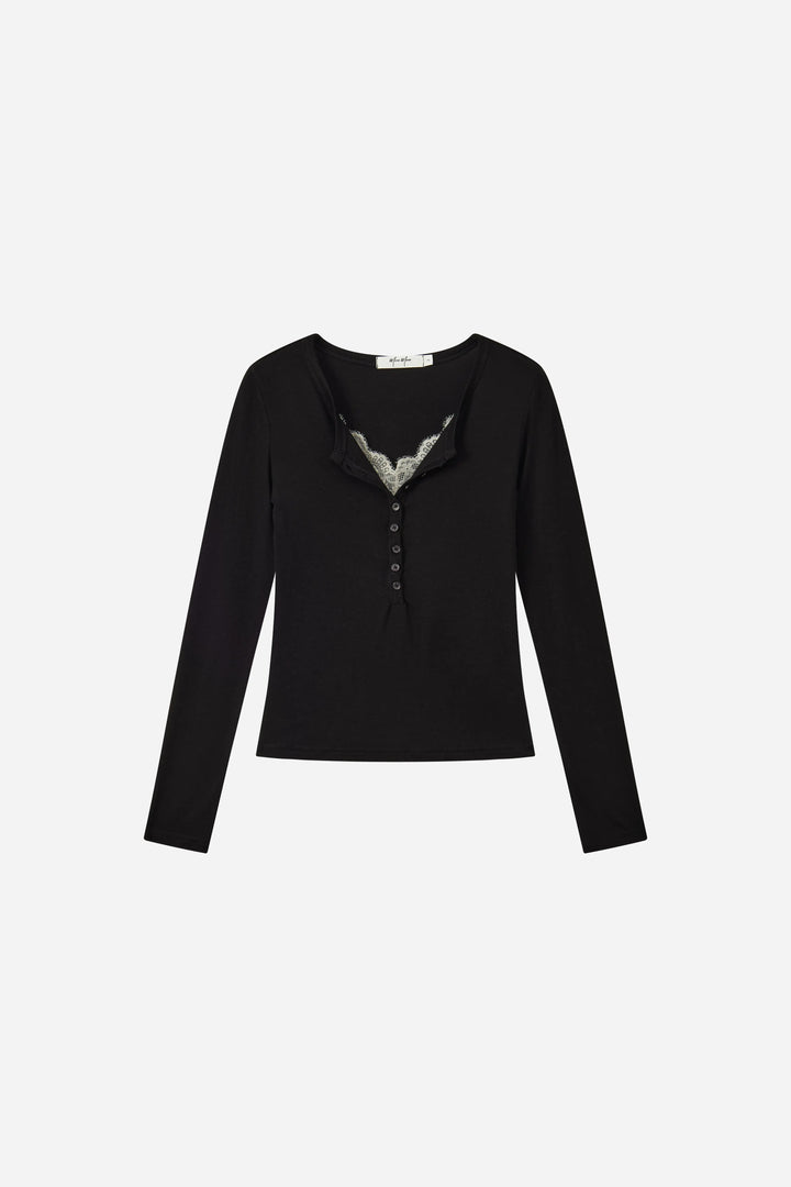 An image of a   31810 Lace-Trim Ruched Top by  Mirra Masa