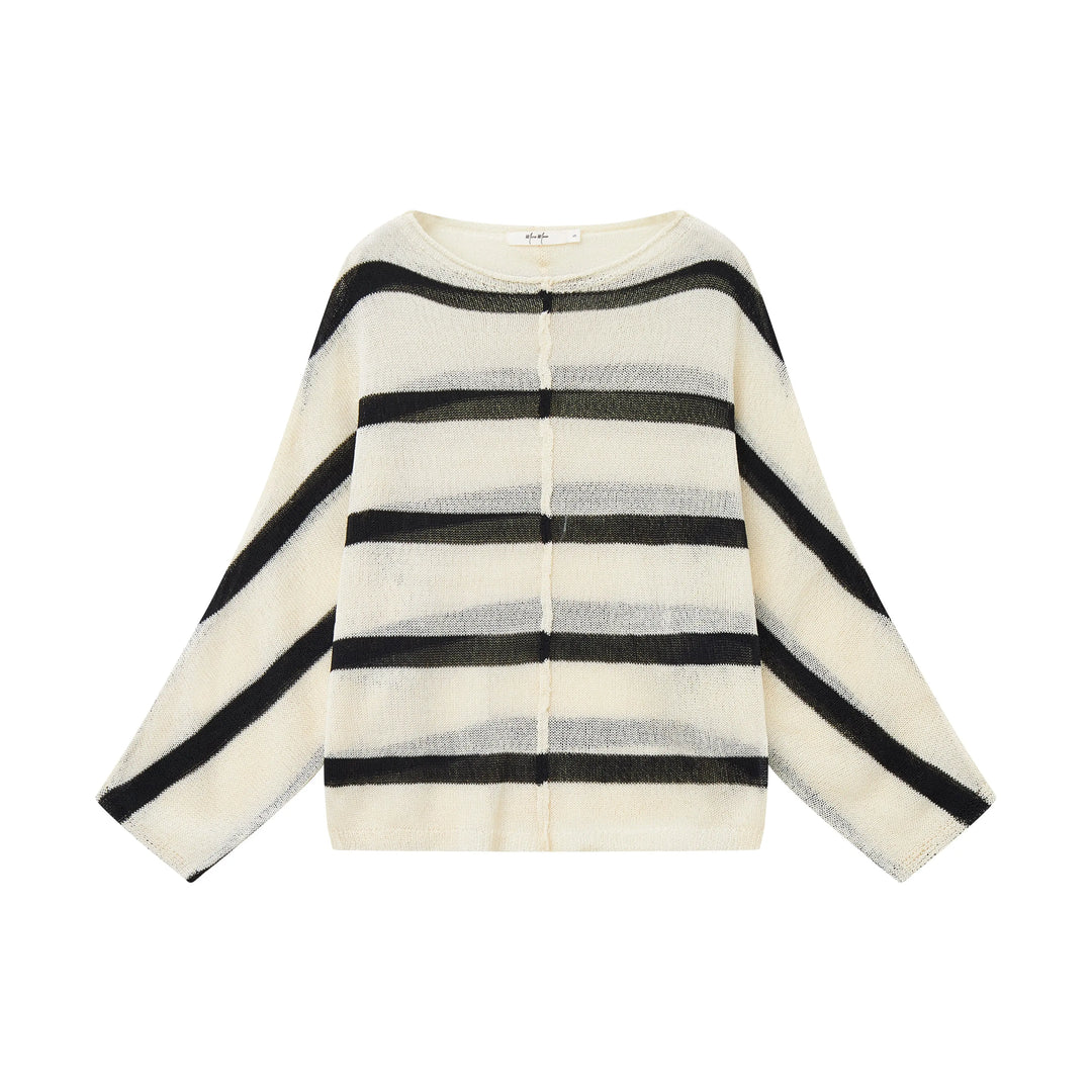 An image of a  Beige / Medium 31811 Striped Breezy Knit Top by  Mirra Masa