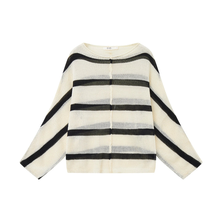 An image of a  Beige / Medium 31811 Striped Breezy Knit Top by  Mirra Masa