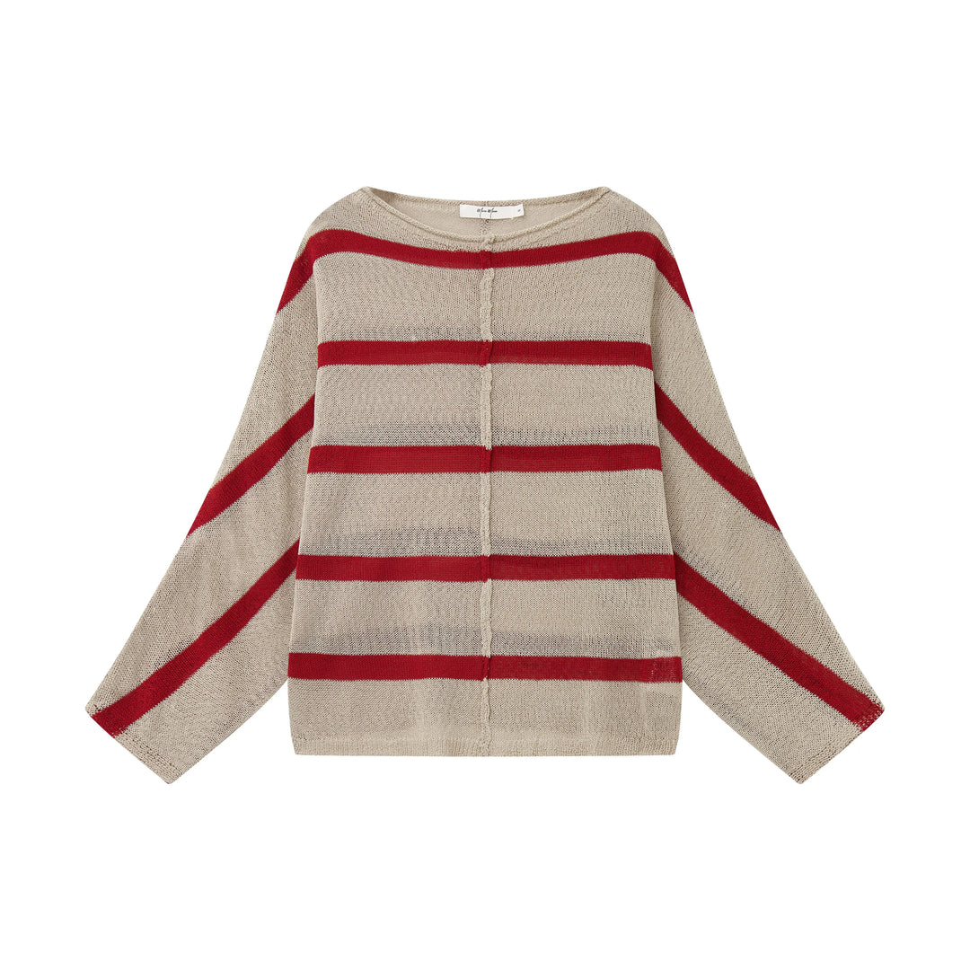 An image of a  Khaki / Medium 31811 Striped Breezy Knit Top by  Mirra Masa
