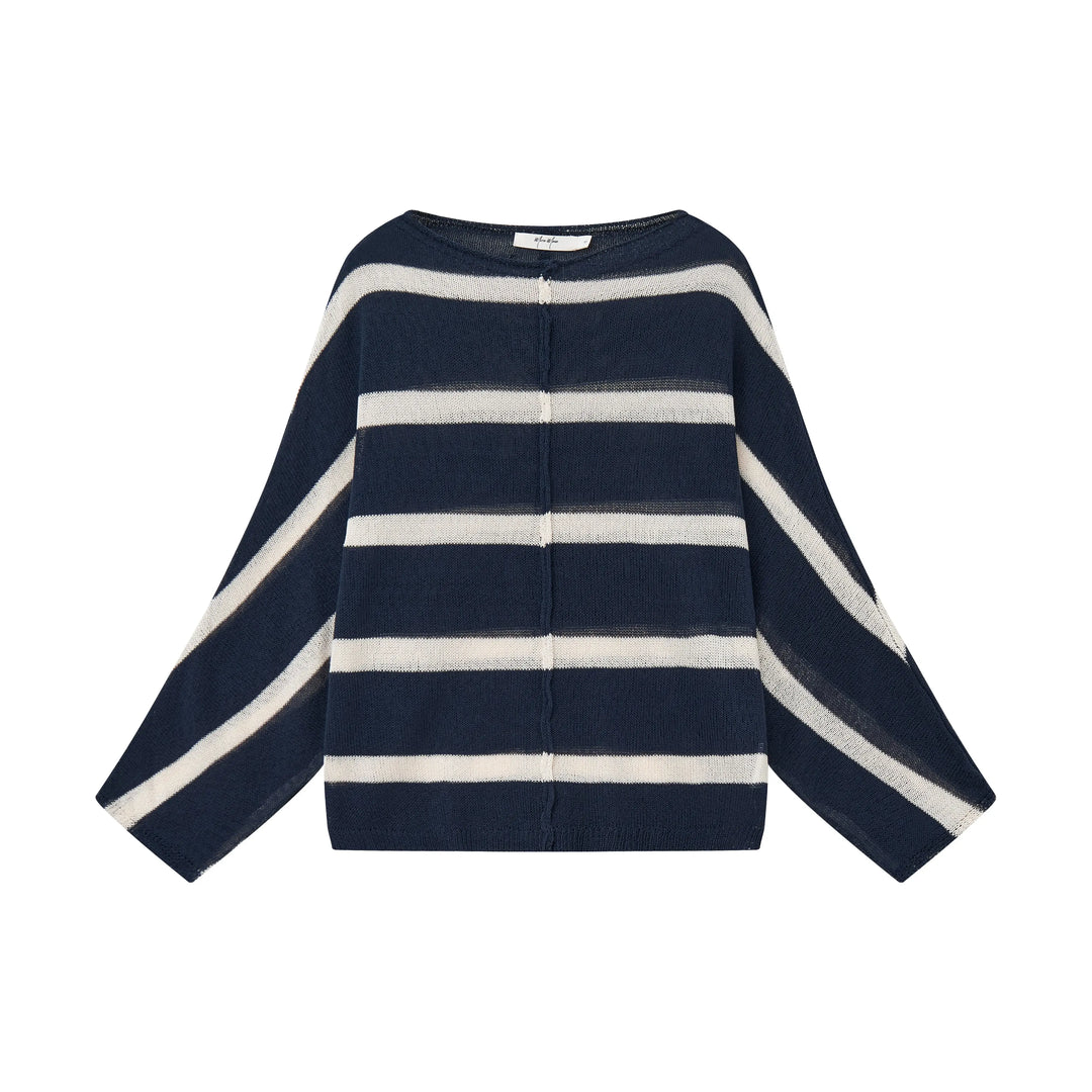 An image of a  Dark Blue / Medium 31811 Striped Breezy Knit Top by  Mirra Masa