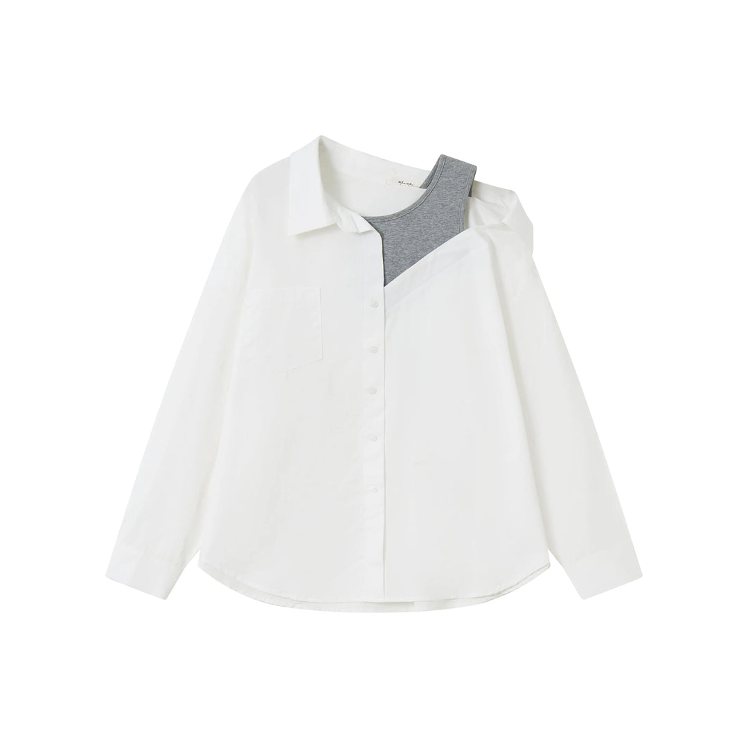 An image of a  White 31867 Layered Off Shoulder Shirt by  Mirra Masa