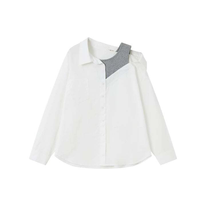 An image of a  White 31867 Layered Off Shoulder Shirt by  Mirra Masa